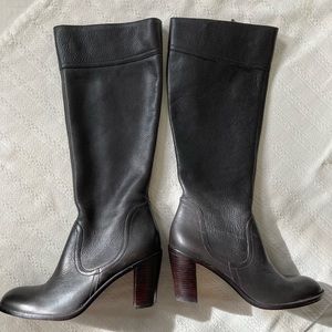 Tall heel brown genuine leather boots like new (used couple of times only).